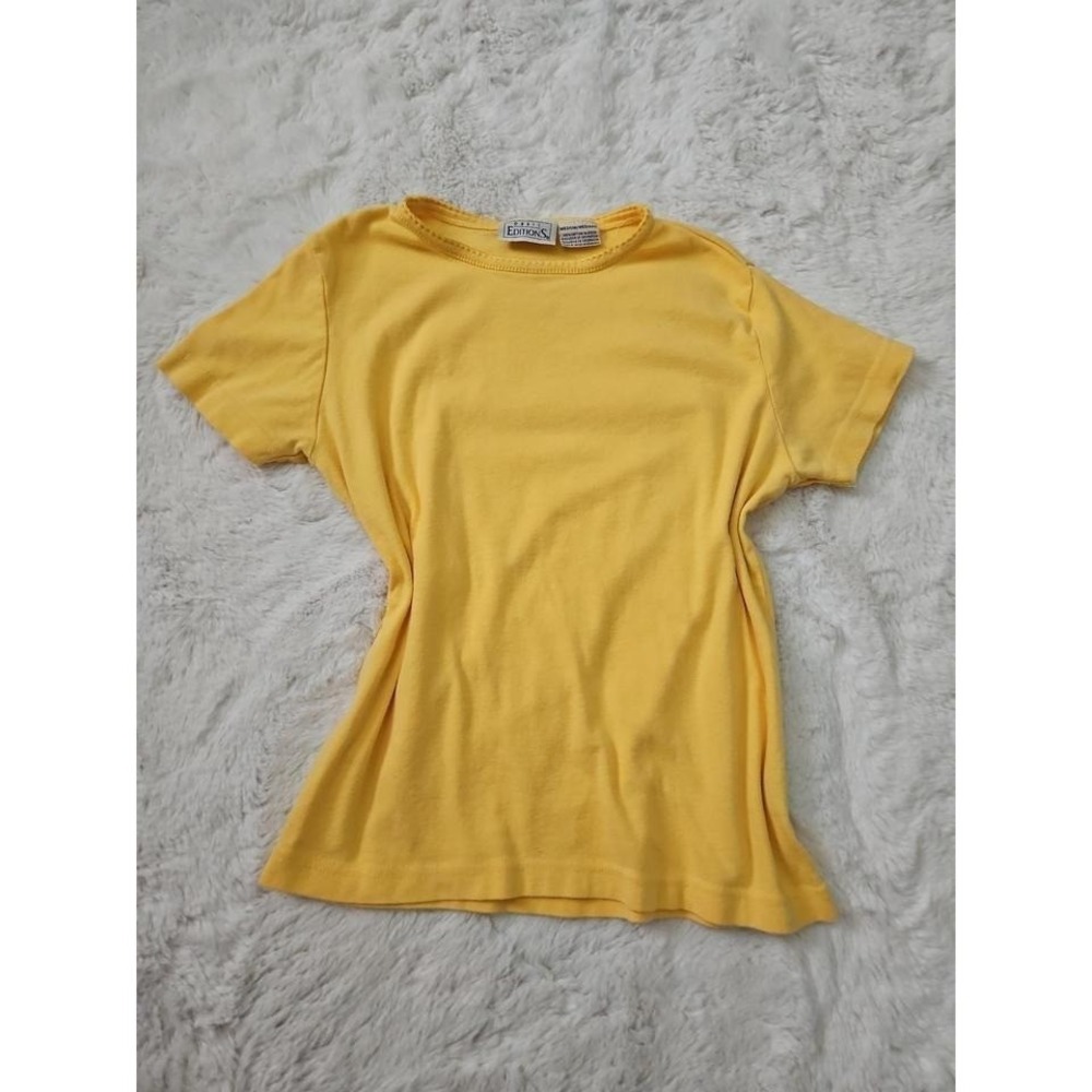 Vintage Basic Editions Yellow Picot Trim Tee Shirt‎ Y2K Baby Tee Medium